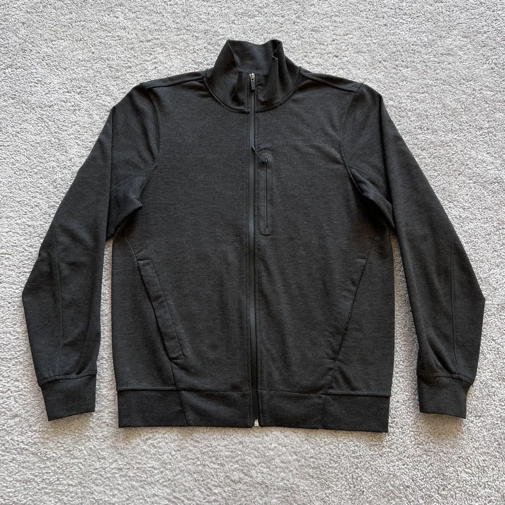 Mack Weldon Atlas Jacket Mens L Brown Full Zip Stand Collar Knit Athletic Casual